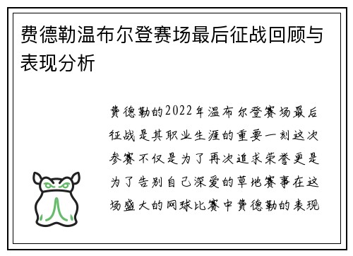 费德勒温布尔登赛场最后征战回顾与表现分析